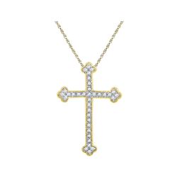 10kt Yellow Gold Round Diamond Gothic Cross Religious Pendant 1/5 Cttw