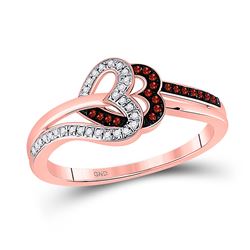 10kt Rose Gold Round Red Color Enhanced Diamond Heart Ring 1/6 Cttw