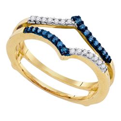 10kt Yellow Gold Round Blue Color Enhanced Diamond Ring Guard Wrap Enhancer Band 1/5 Cttw