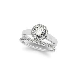 1.05 ctw Certified VS/SI Diamond 2pc Wedding Set Halo 14K White Gold