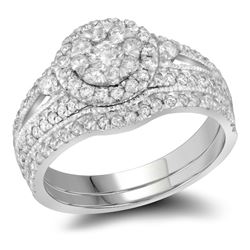 14kt White Gold Round Diamond Double Halo Bridal Wedding Engagement Ring Band Set 1.00 Cttw