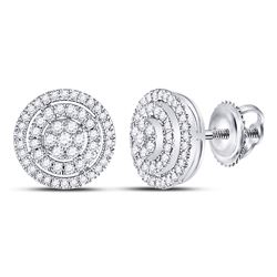 10kt White Gold Round Diamond Concentric Circle Cluster Earrings 1/2 Cttw