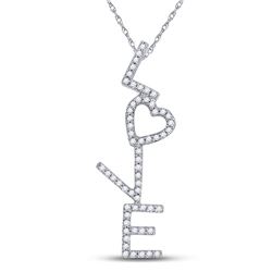 10kt White Gold Round Diamond Cascading Love Heart Pendant 1/5 Cttw