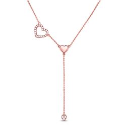 14kt Rose Gold Round Diamond Heart Drop Pendant Necklace 1/6 Cttw