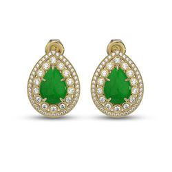 7.74 ctw Jade & Diamond Victorian Earrings 14K Yellow Gold