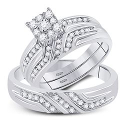 10kt White Gold His & Hers Round Diamond Solitaire Matching Bridal Wedding Ring Band Set 3/8 Cttw