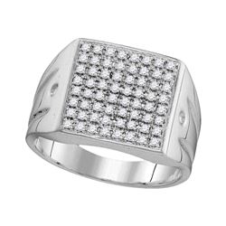 10kt White Gold Mens Round Diamond Polished Square Cluster Ring 1/2 Cttw