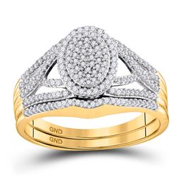 10kt Yellow Gold Round Diamond Bridal Wedding Engagement Ring Band Set 3/8 Cttw