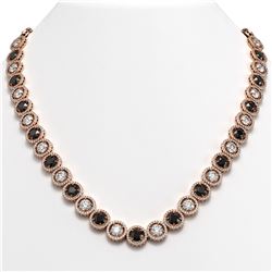 35.55 ctw Black & Diamond Micro Pave Necklace 18K Rose Gold