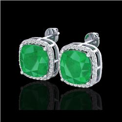 12 ctw Emerald & Micro Pave Halo VS/SI Diamond Earrings 18K White Gold
