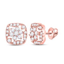 14kt Rose Gold Round Diamond Square Floral Cluster Earrings 3/8 Cttw