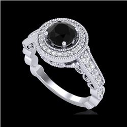 1.12 ctw Fancy Black Diamond Engagement Art Deco Ring 18K White Gold