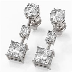 3.5 ctw Princess Cut Diamond Designer Earrings 18K White Gold