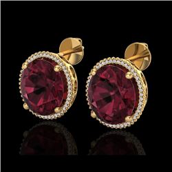 20 ctw Garnet & Micro Pave VS/SI Diamond Earrings 18K Yellow Gold