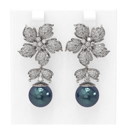 3 ctw Diamond and Pearl Earrings 18K White Gold