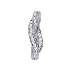 10kt White Gold Round Diamond Vertical Woven Strand Pendant 1/20 Cttw