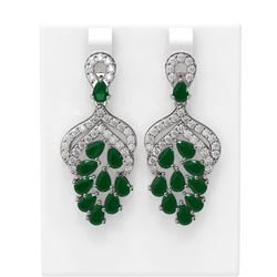 13.02 ctw Emerald & Diamond Earrings 18K White Gold