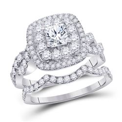 14kt White Gold Princess Diamond Bridal Wedding Engagement Ring Band Set 2.00 Cttw