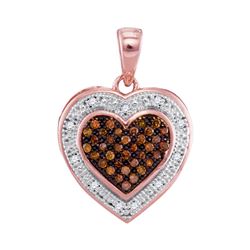10kt Rose Gold Round Red Color Enhanced Diamond Heart Halo Pendant 1/8 Cttw