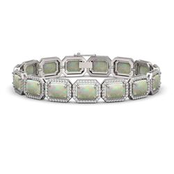 24.37 ctw Opal & Diamond Micro Pave Halo Bracelet 10K White Gold