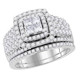 14kt White Gold Princess Diamond Bridal Wedding Engagement Ring Band Set 2.00 Cttw