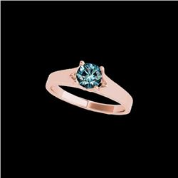 1 ctw SI Certified Fancy Blue Diamond Solitaire Ring 10K Rose Gold