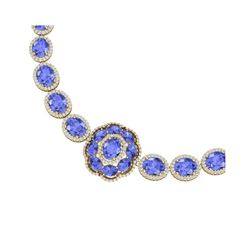 55.84 ctw Tanzanite & VS Diamond Necklace 18K Yellow Gold