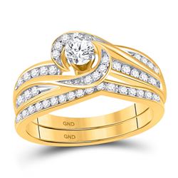 10k Yellow Gold Round Diamond Swirl Bridal Wedding Engagement Ring Band Set 1/2 Cttw