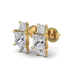 3.08 ctw Princess VS/SI Diamond Art Deco Stud Earrings 18K Yellow Gold