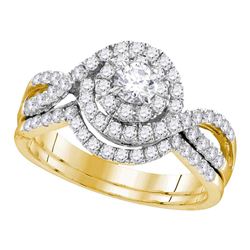 14kt Yellow Gold Round Diamond Swirl Bridal Wedding Engagement Ring Band Set 1.00 Cttw