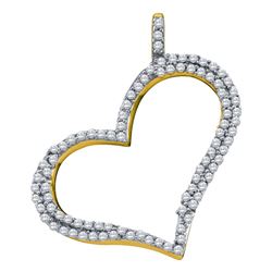 10kt Yellow Gold Round Diamond Outline Heart Pendant 1/3 Cttw