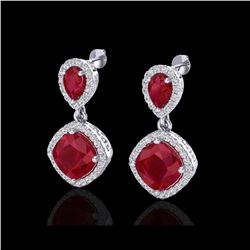 7 ctw Ruby & Micro Pave VS/SI Diamond Earrings Designer 10K White Gold