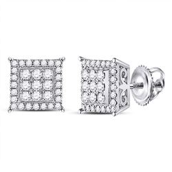 14kt White Gold Round Diamond Square Cluster Earrings 1/2 Cttw