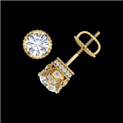 1.85 ctw VS/SI Diamond Solitaire Art Deco Stud Earrings 18K Yellow Gold