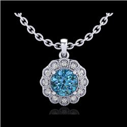 1.15 ctw Fancy Intense Blue Diamond Art Deco Necklace 18K White Gold