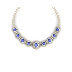 46.51 ctw Tanzanite & VS Diamond Necklace 18K Yellow Gold
