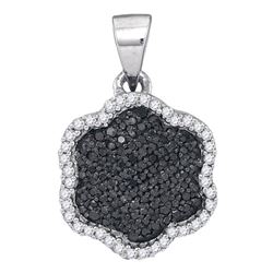 10kt White Gold Round Black Color Enhanced Diamond Hexagon Cluster Pendant 1/4 Cttw