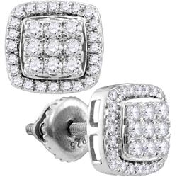 10kt White Gold Round Diamond Square Cluster Screwback Earrings 1.00 Cttw
