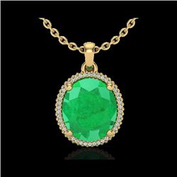 12 ctw Emerald & Micro Pave VS/SI Diamond Necklace 18K Yellow Gold