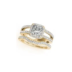 1.51 ctw Certified VS/SI Princess Diamond 2pc Set Ring Halo 14K Yellow Gold