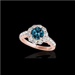 3 ctw SI Certified Fancy Blue Diamond Solitaire Halo Ring 10K Rose Gold