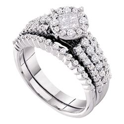 14kt White Gold Princess Diamond Bridal Wedding Engagement Ring Band Set 1-1/5 Cttw