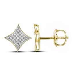 10kt Yellow Gold Round Diamond Square Kite Cluster Stud Earrings 1/6 Cttw