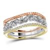 Image 1 : 10kt Tri-Tone Gold Round Diamond Stackable Rope Floral Band Ring 3-Piece Set 1/5 Cttw
