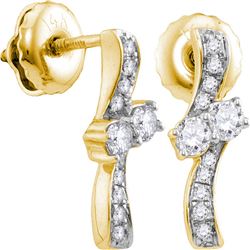 14kt Yellow Gold Round Diamond 2-stone Hearts Together Screwback Stud Earrings 1/4 Cttw