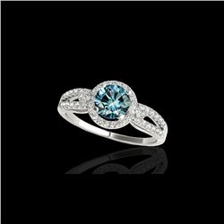 1.25 ctw SI Certified Fancy Blue Diamond Halo Ring 10K White Gold