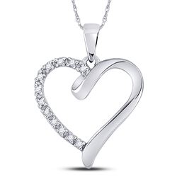 10kt White Gold Round Diamond Heart Pendant 1/20 Cttw