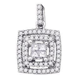 14kt White Gold Princess Diamond Square Cluster Pendant 1/3 Cttw