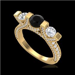 2.3 ctw Fancy Black Diamond Micro Pave 3 Stone Ring 18K Yellow Gold