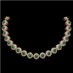 82.17 ctw Emerald & Diamond Victorian Necklace 14K Rose Gold